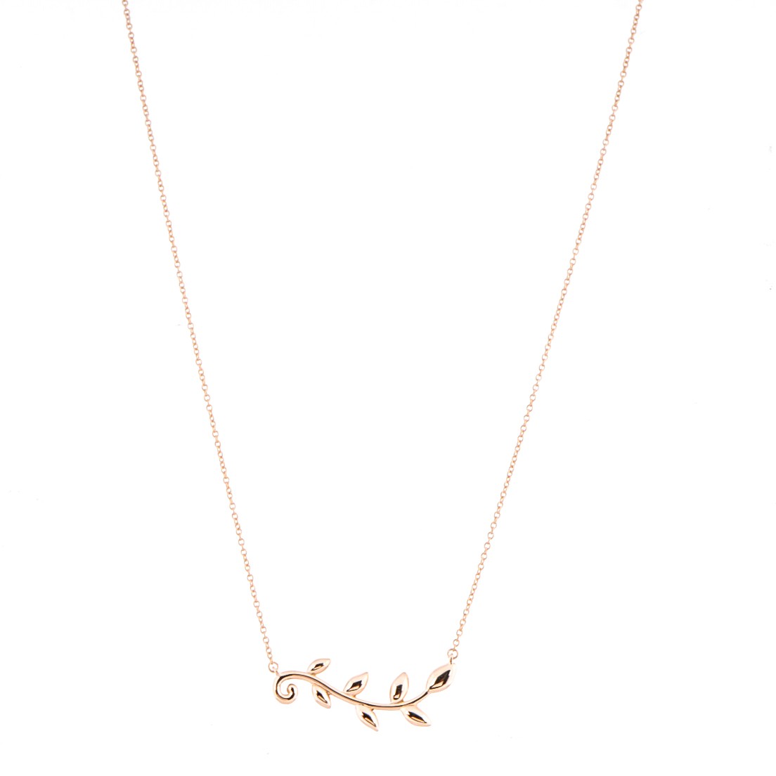 18K Rose Gold Olive Leaf Vine Pendant Necklace