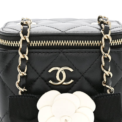 Chanel Lambskin Quilted Mini Camellia Bow Vanity Case With Chain Black 8 of 10