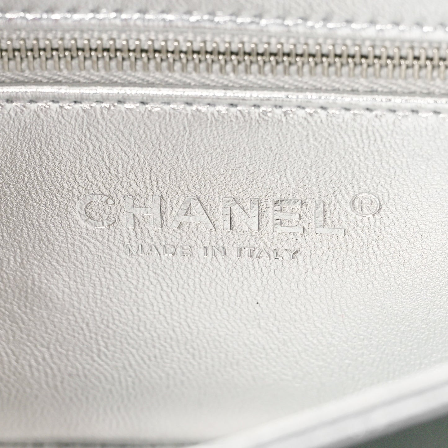 Hammered Metallic Calfskin Quilted Flap Silver