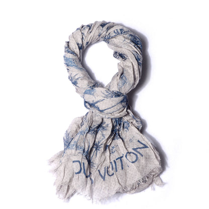 Louis Vuitton Cotton Linen Toile Etole De Louis Pareo Blue 1 of 8