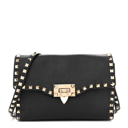 Valentino Garavani Pebbled Calfskin Medium Rockstud Flip Lock Crossbody Bag Black 1 of 12