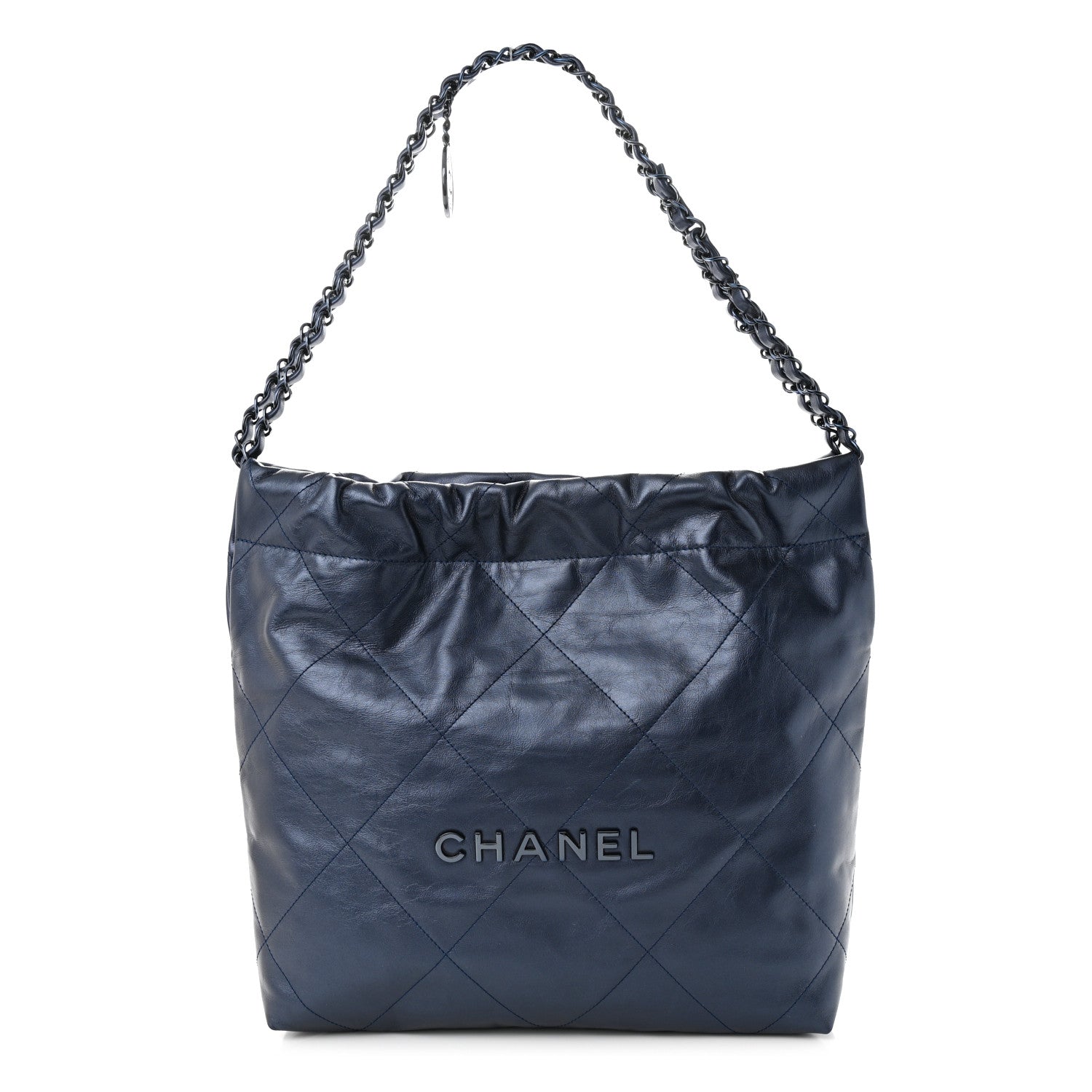 Chanel Metallic Calfskin Quilted Small Chanel 22 Navy Blue 3 of 12