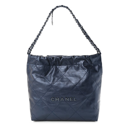 Chanel Metallic Calfskin Quilted Small Chanel 22 Navy Blue 3 of 12