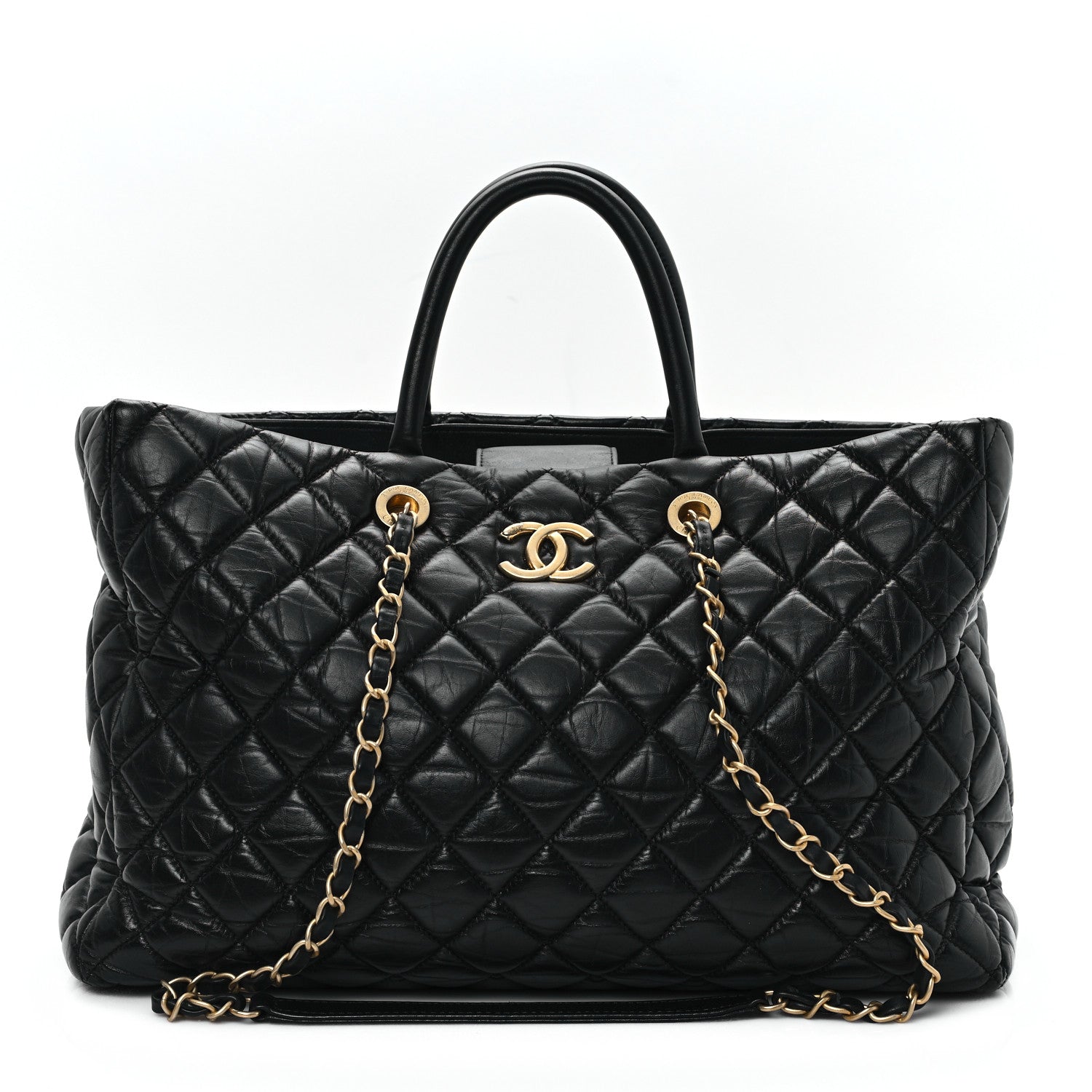 Chanel Aged Calfskin Quilted Large Coco Handle Shopping Tote Black 1 of 12