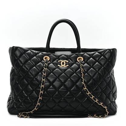 Chanel Aged Calfskin Quilted Large Coco Handle Shopping Tote Black 1 of 12