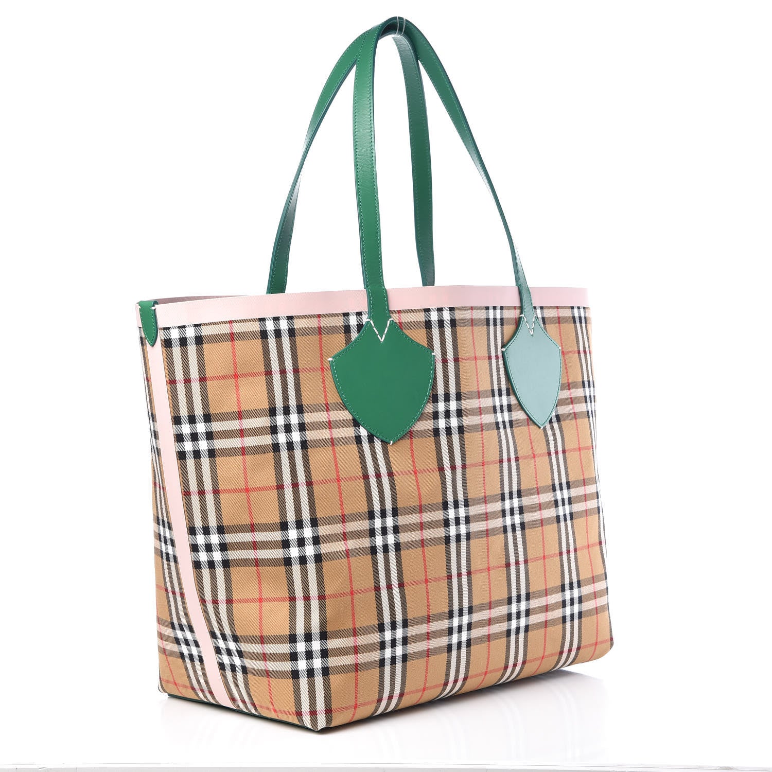 Burberry Vintage Check Large The Giant Reversible Tote Palm Green Pink Apricot 6 of 17