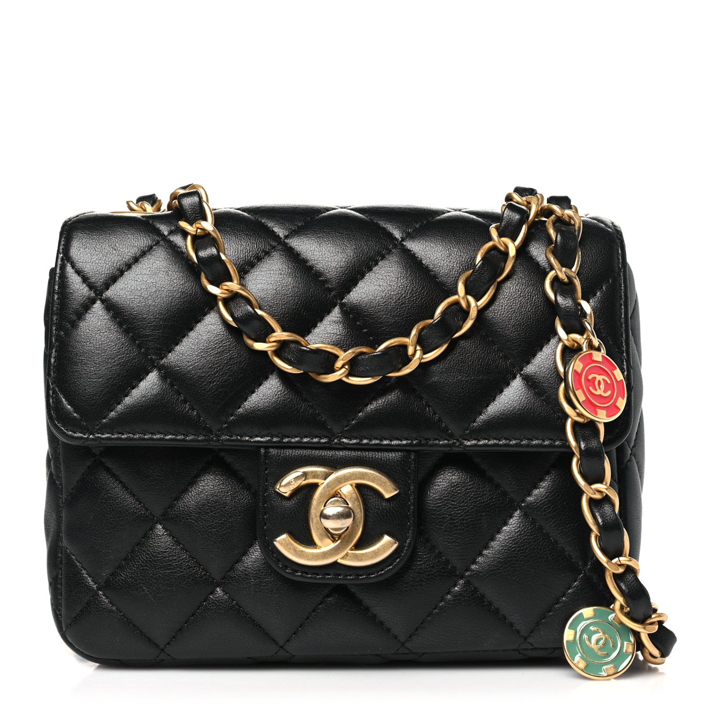 Lambskin Quilted Casino Chips Mini Flap Black