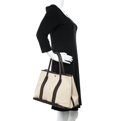 Hermes Buffle Skipper Toile Garden Party 36 MM Tote Marron Fonce 2 of 12