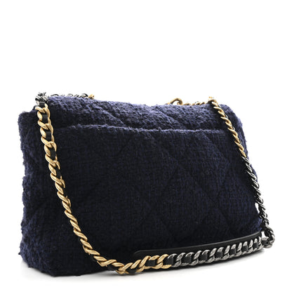 Chanel Tweed Quilted Maxi Chanel 19 Flap Navy 3 of 10