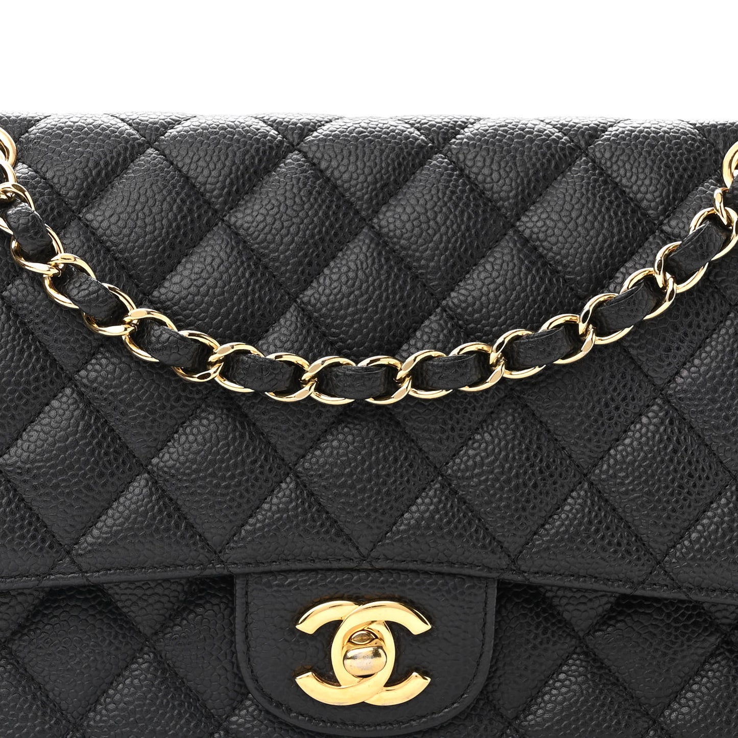 Caviar Quilted Medium Double Flap Black