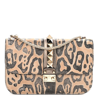 Valentino Garavani Calf Hair Leopard Print Medium Glam Lock Rockstud Flap Blush 1 of 8