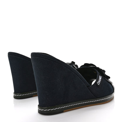 Chanel Canvas Camellia Wedge Sandals 38.5 Black 38 Black 4 of 9