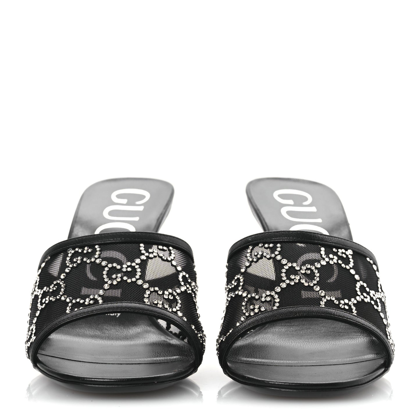 Tela Retino Kid Scamosciato Crystal GG Monogram Square Demi Mule Sandals 36 Black