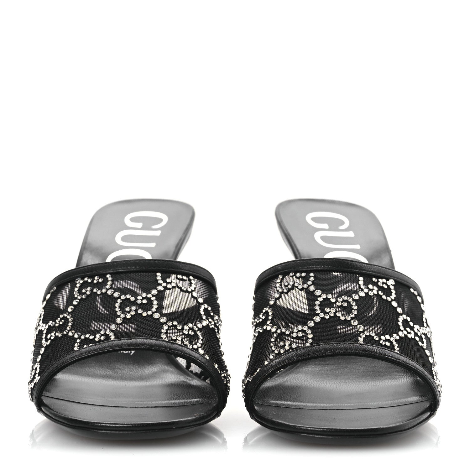 Gucci Tela Retino Kid Scamosciato Crystal GG Monogram Square Demi Mule Sandals 36 Black 3 of 12