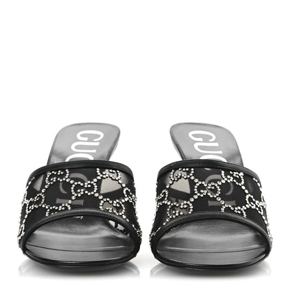 Gucci Tela Retino Kid Scamosciato Crystal GG Monogram Square Demi Mule Sandals 36 Black 3 of 12