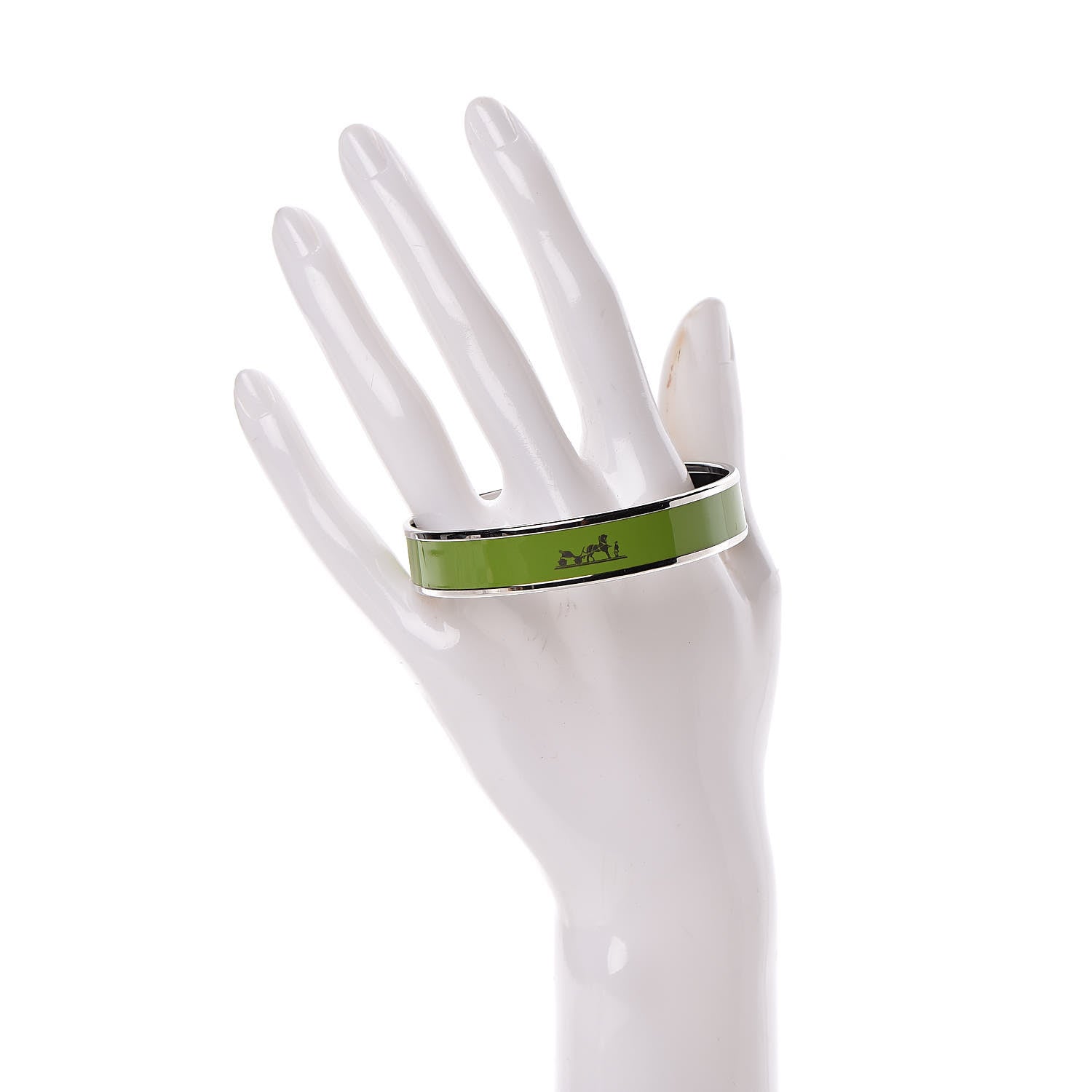 Hermes Enamel Printed Medium Caleche Bracelet 62 Vert Anis 2 of 5