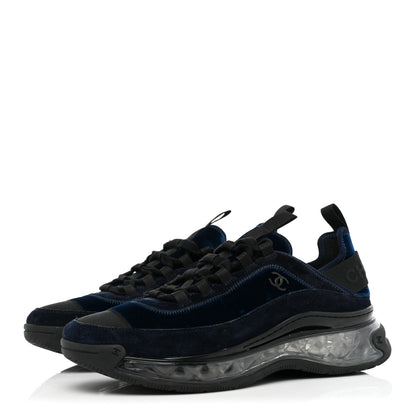 Chanel Suede Calfskin Velvet Grosgrain CC Sneakers 41 Navy Blue Black 3 of 12