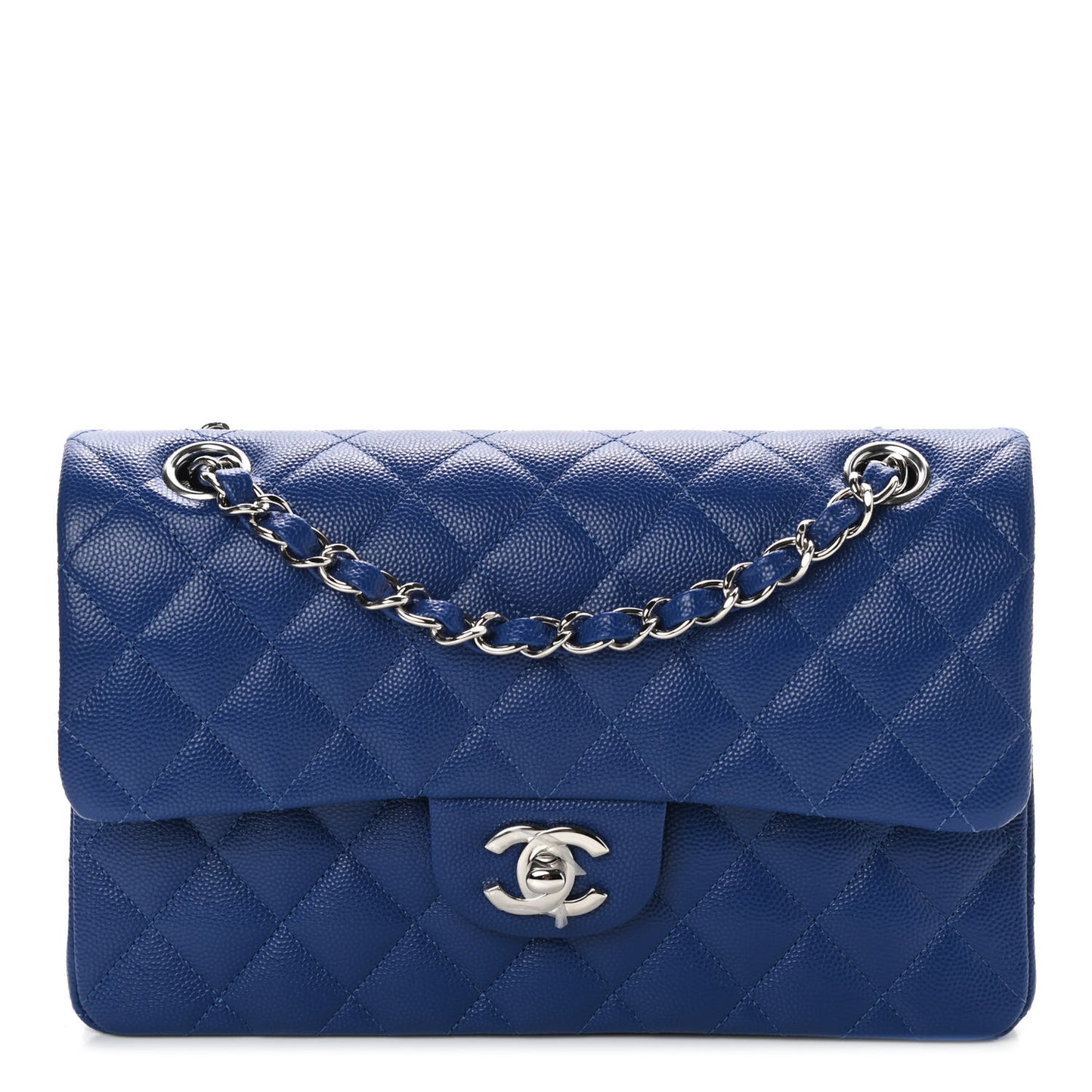 Caviar Quilted Small Double Flap Blue
