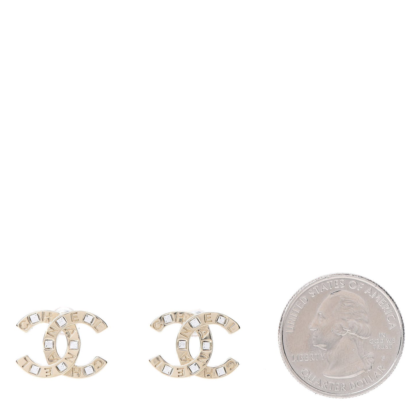 Crystal Metal CC Paris Button Stud Earrings Gold