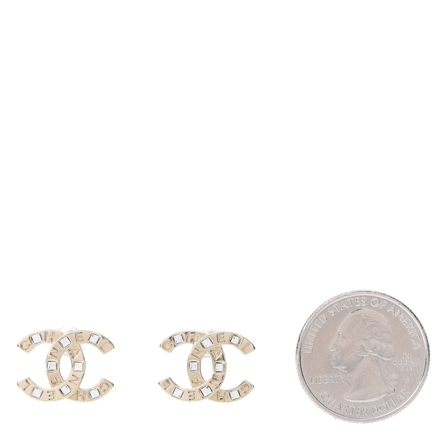 Chanel Crystal Metal CC Paris Button Stud Earrings Gold 2 of 5