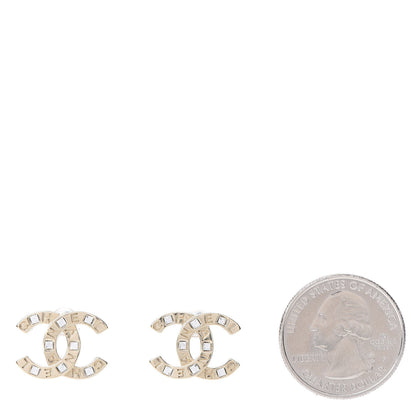 Chanel Crystal Metal CC Paris Button Stud Earrings Gold 2 of 5