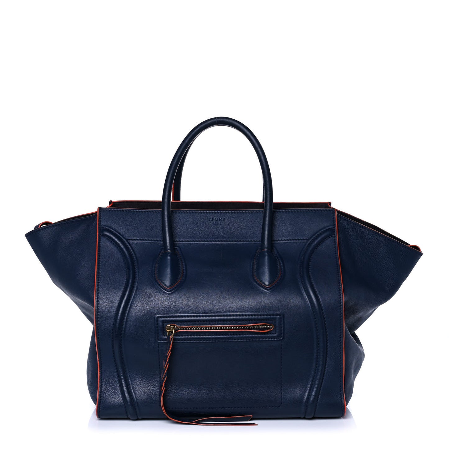 Supple Calfskin Large Phantom Luggage Navy Blue Orange