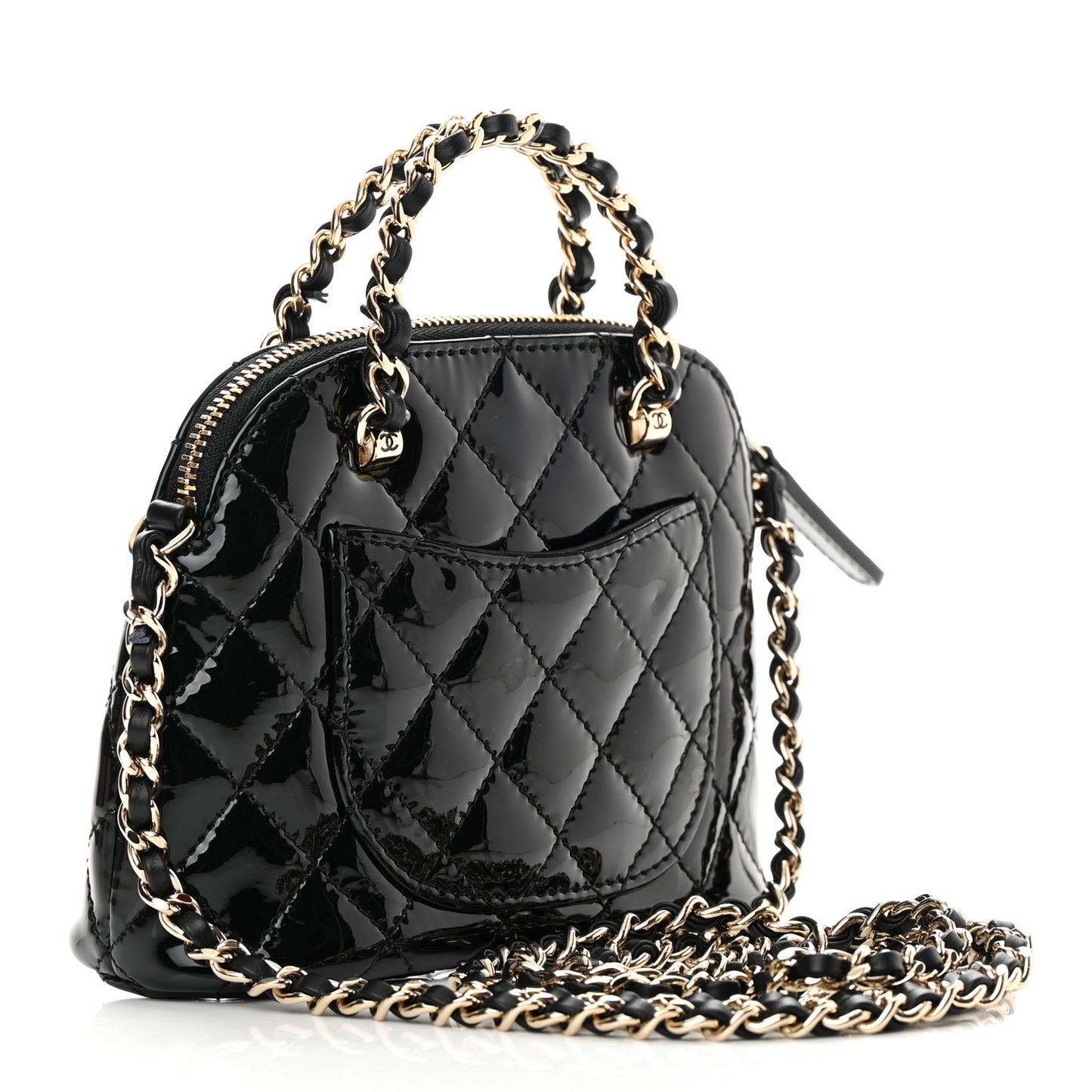 Patent Calfskin Quilted Shiny Coco Clutch With Chain Black