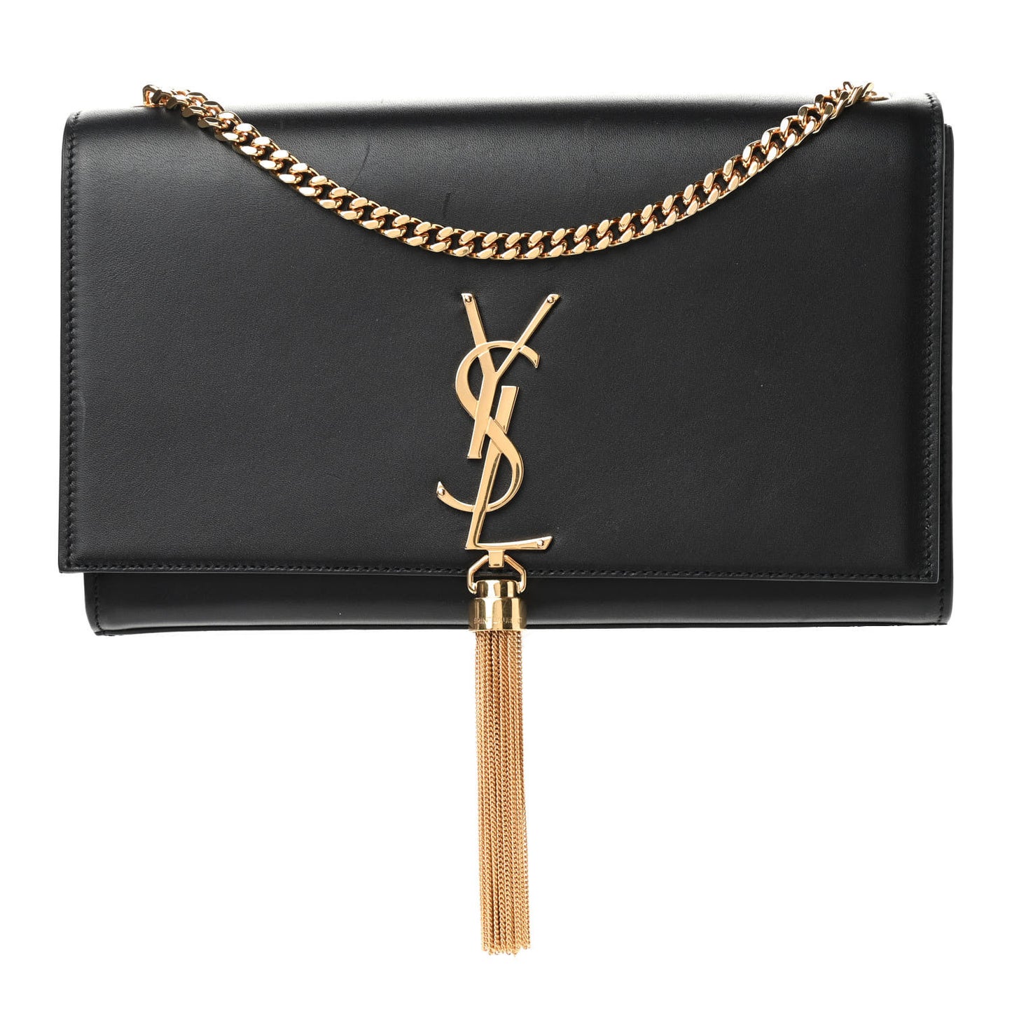 Smooth Calfskin Medium Classic Monogram Kate Tassel Satchel Black