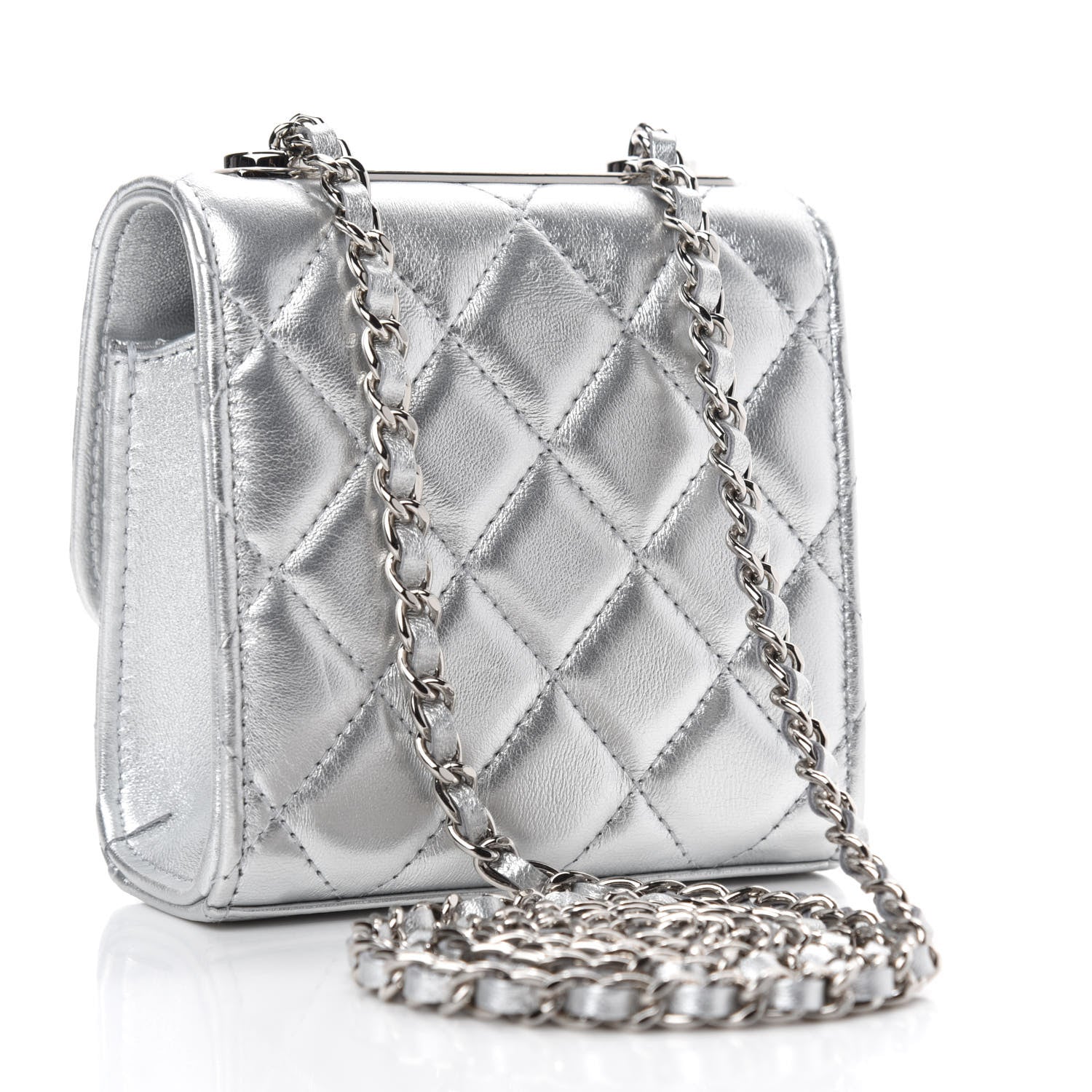 Chanel Metallic Lambskin Quilted Mini Trendy CC Clutch With Chain Silver 3 of 12