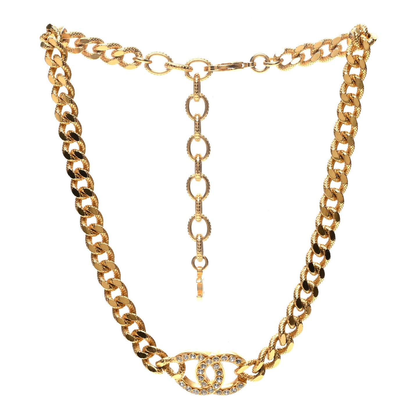 Crystal Chain Link CC Choker Necklace Gold