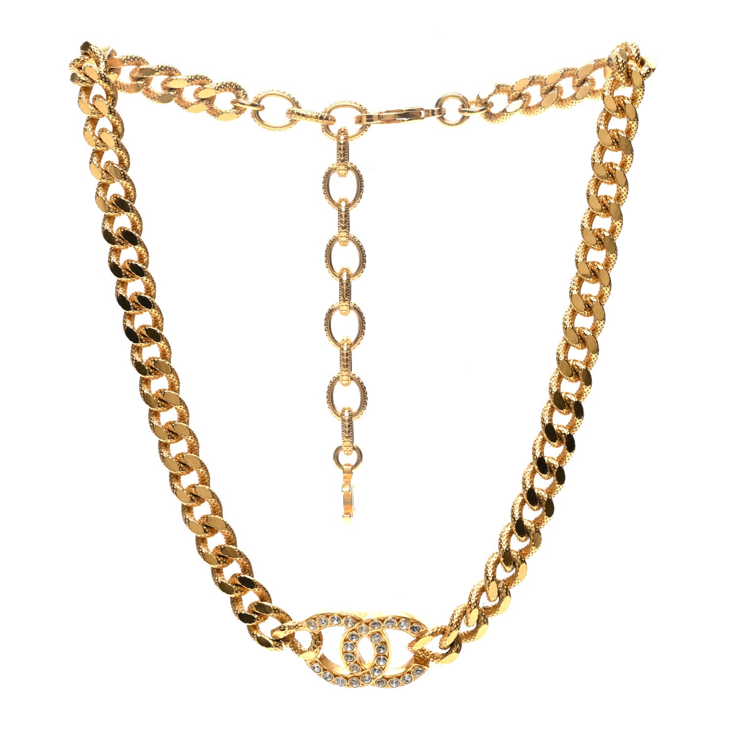 Chanel Crystal Chain Link CC Choker Necklace Gold 3 of 5