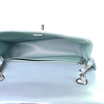 Chanel Iridescent Calfskin Quilted Mini Rectangular Flap Light Blue 5 of 10