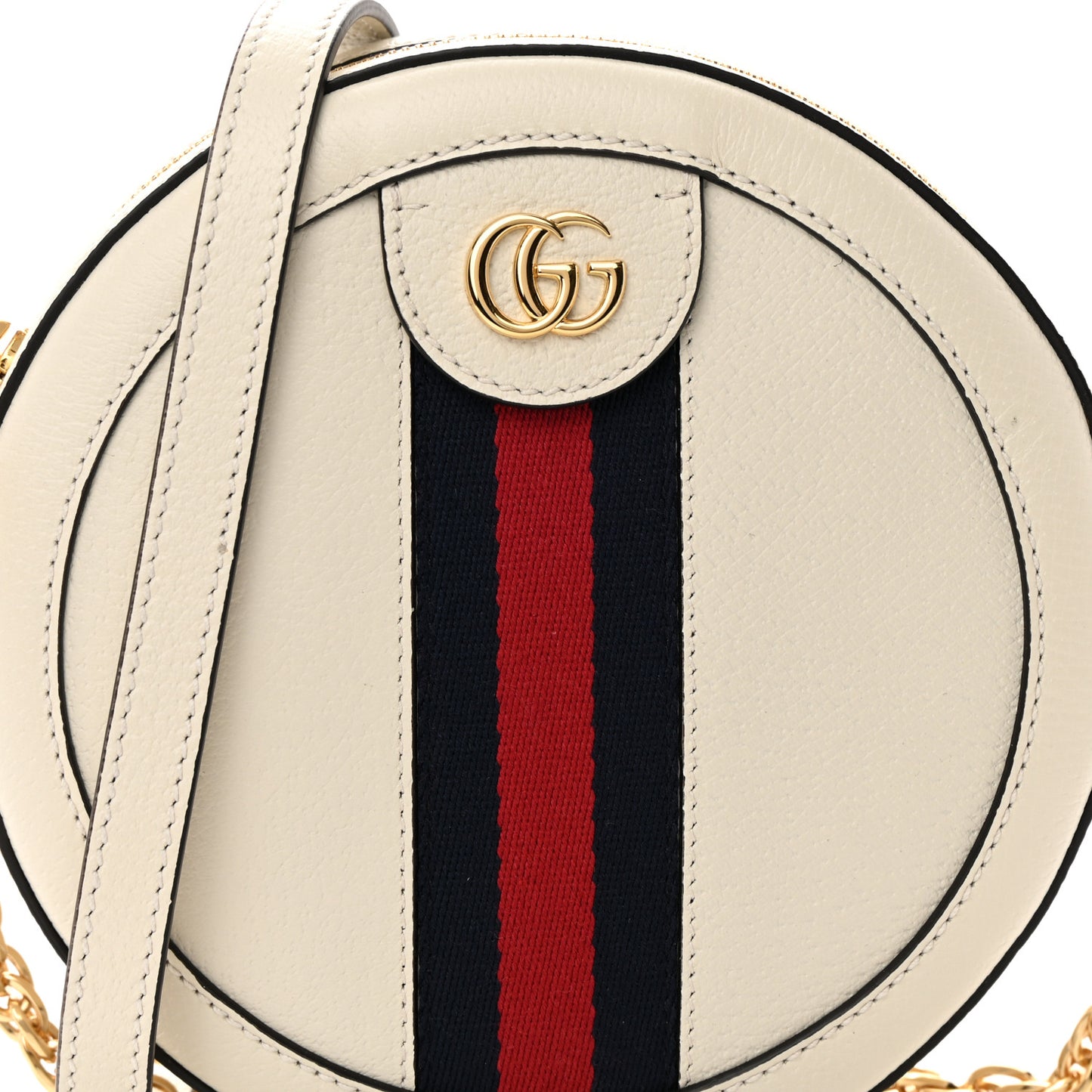Textured Calfskin Web Mini Ophidia Round Shoulder Bag Mystic White