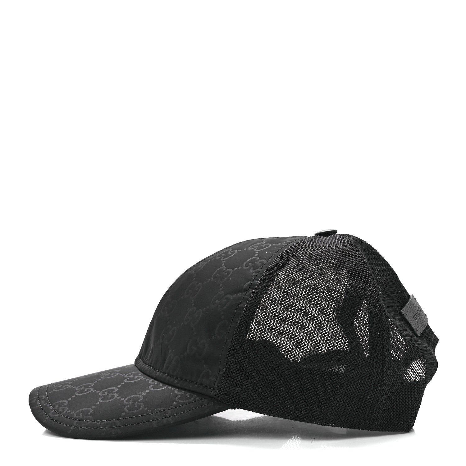 Gucci Nylon Light Mesh Dollar Calfskin GG Monogram Baseball Hat M Black 3 of 9