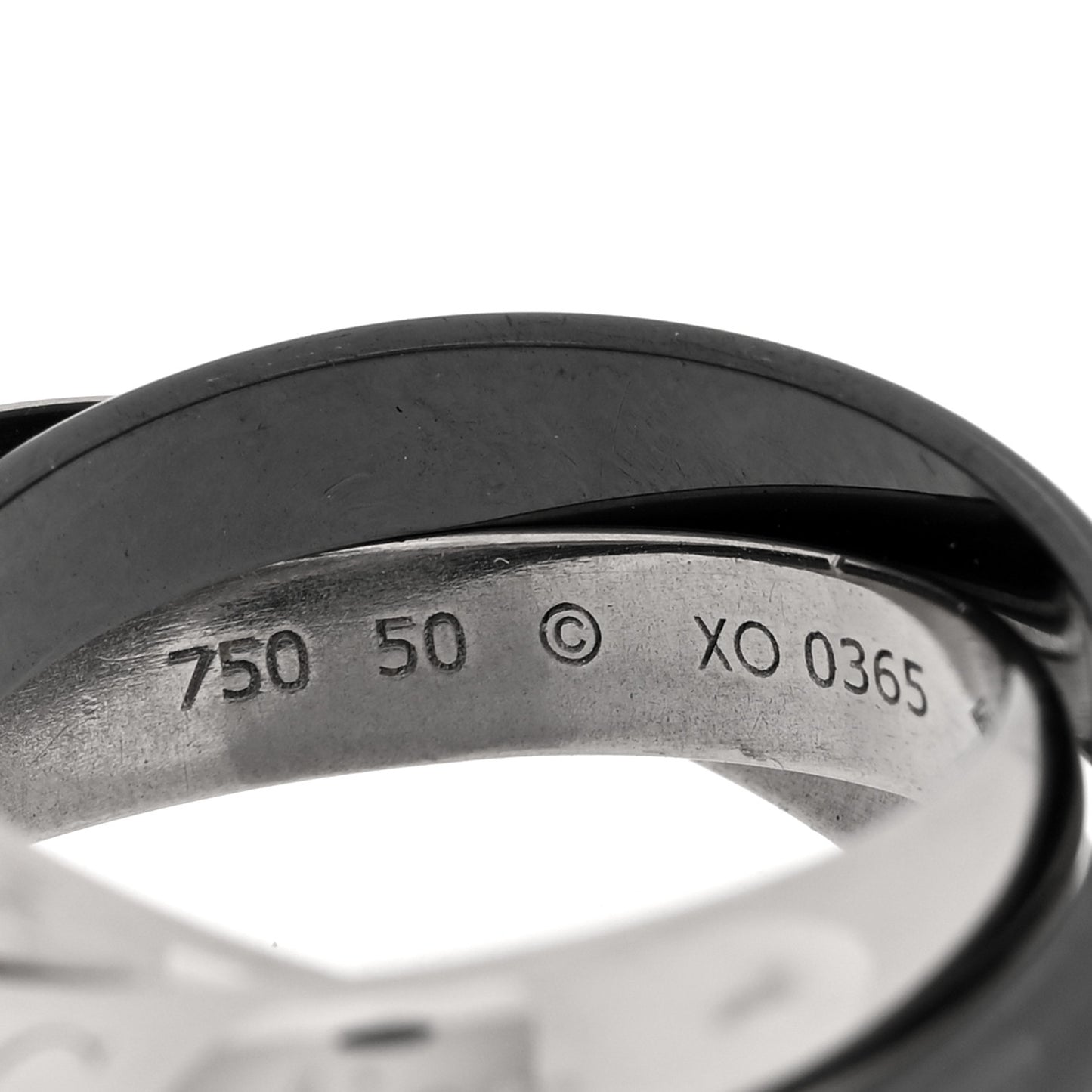 18K White Gold Black Ceramic Trinity Ring 50 5.25
