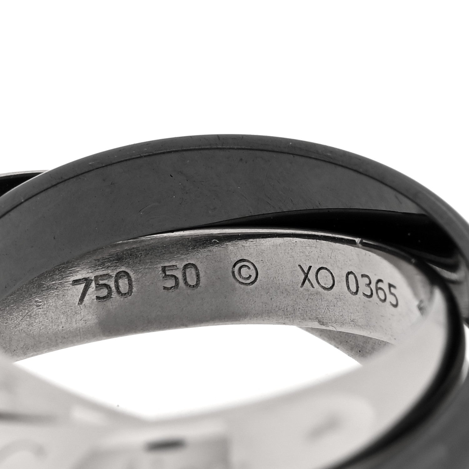 Cartier 18K White Gold Black Ceramic Trinity Ring 50 5.25 4 of 5