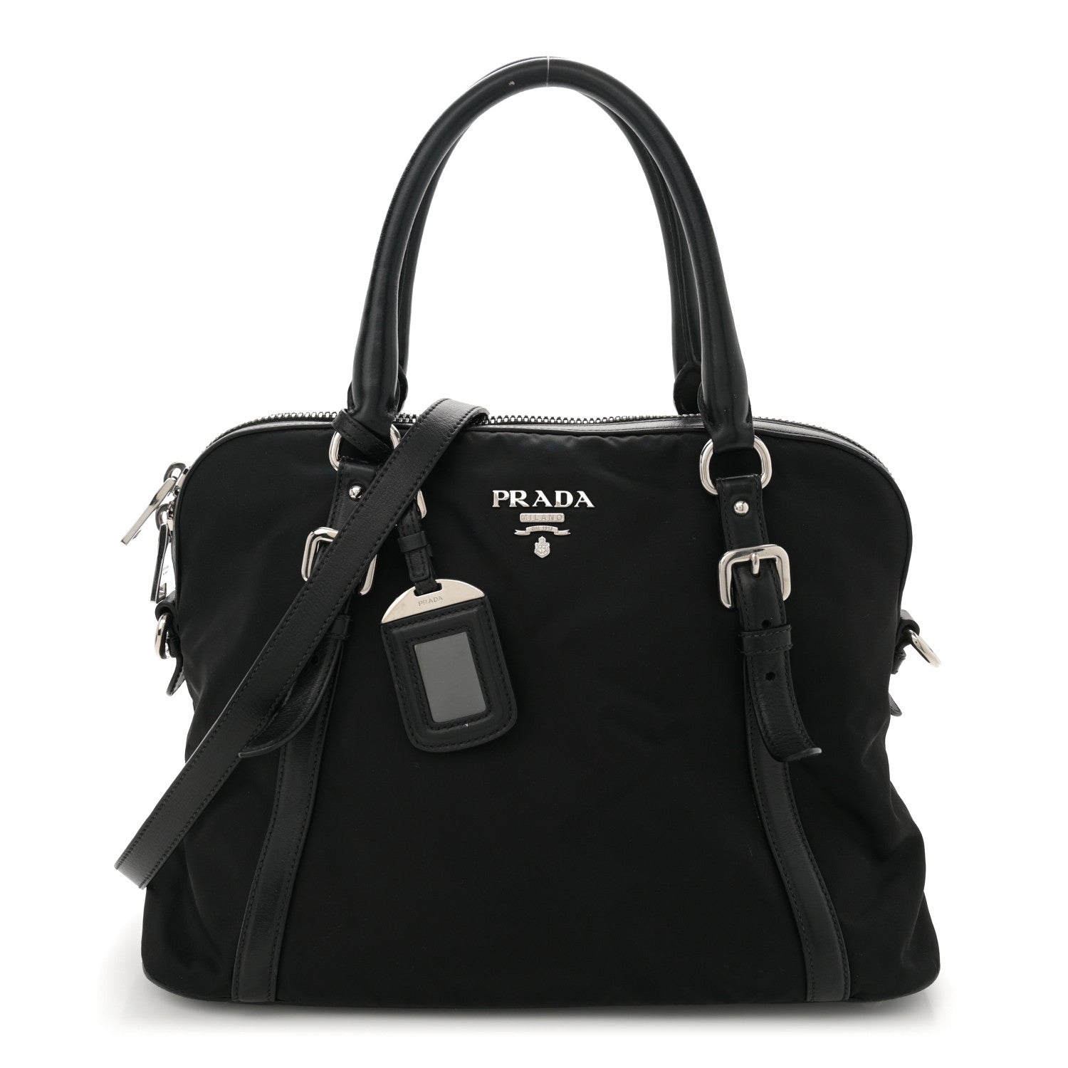 Prada Tessuto Nylon Calfskin Dome Satchel Black 1 of 11
