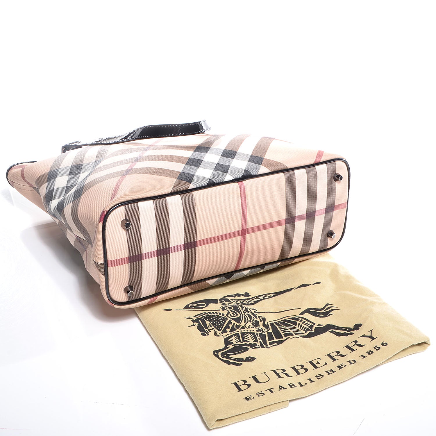 Burberry Patent Nova Check Portrait Tote Black 4 of 10