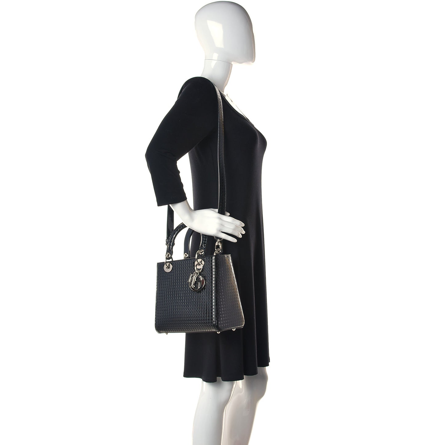 Patent Micro-Cannage Medium Lady Dior Black