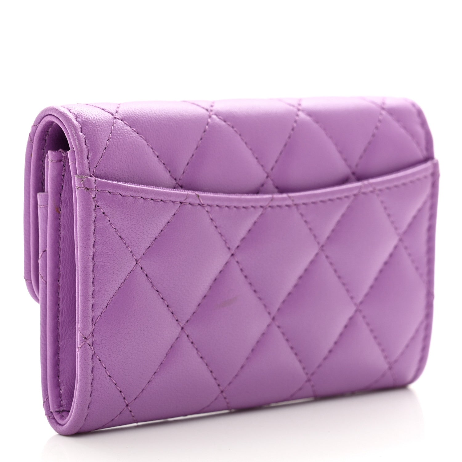 Chanel Lambskin Quilted Flap Card Holder Wallet Purple 3 of 8