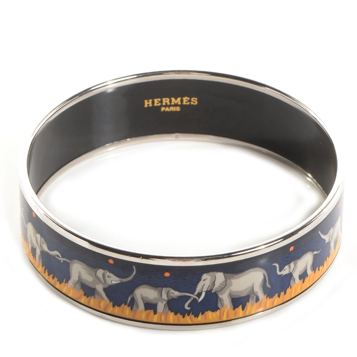 Enamel Printed Elephants Grazing Wide Bracelet 70