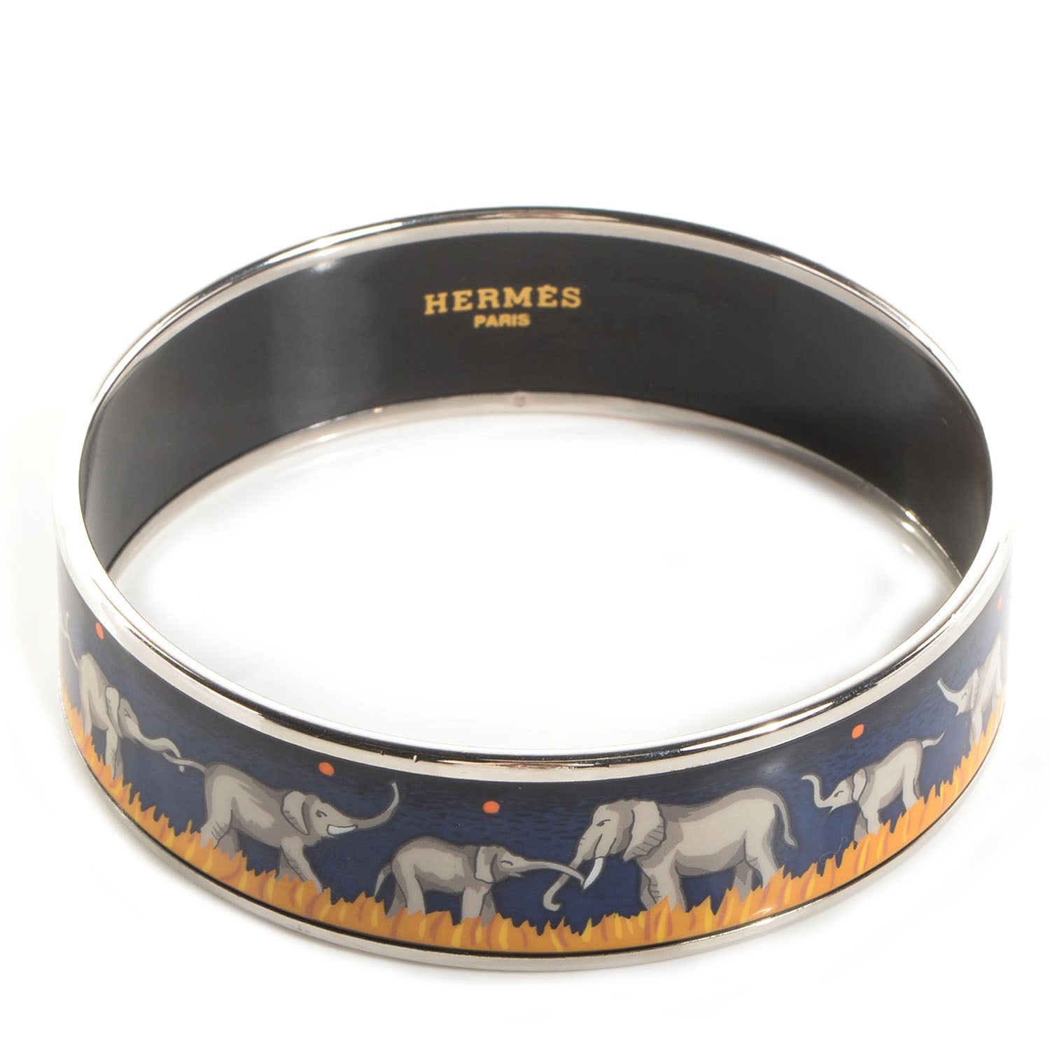 Hermes Enamel Printed Elephants Grazing Wide Bracelet 70 3 of 6