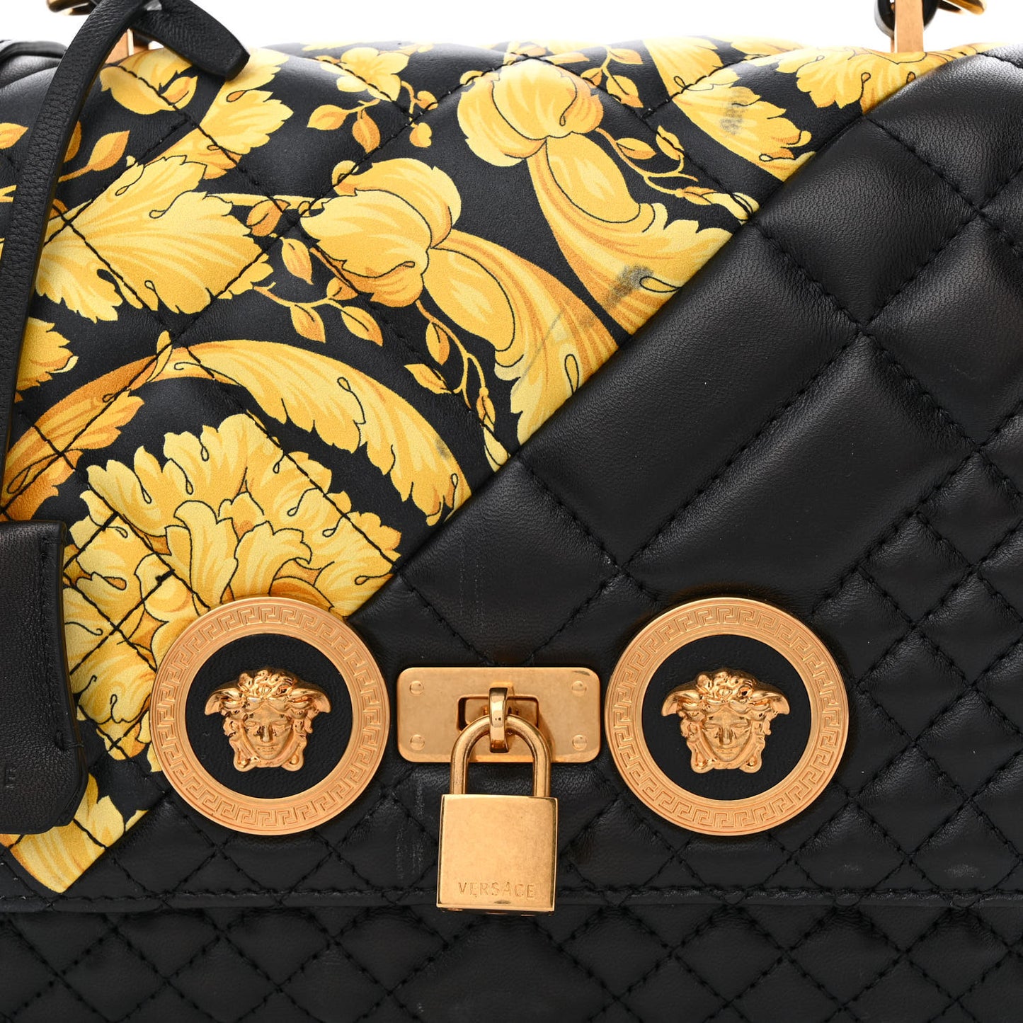 Nappa Quilted Barocco Print Icon Shoulder Bag Black