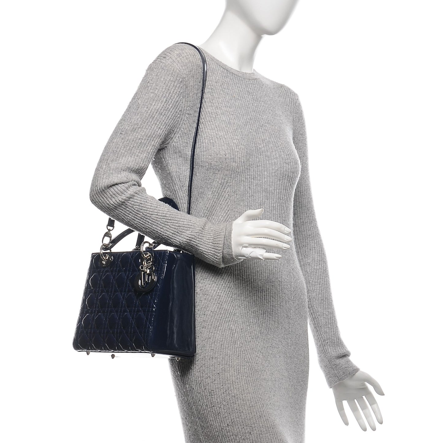 Patent Cannage Medium Lady Dior Saphir