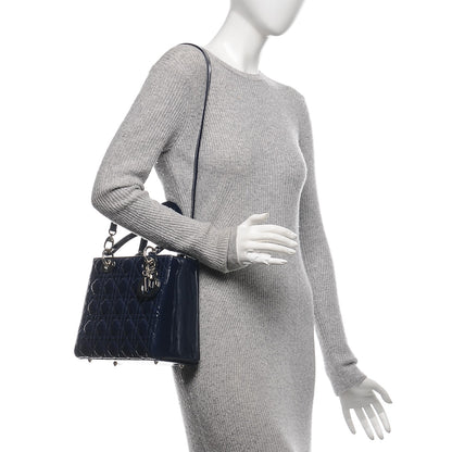 Christian Dior Patent Cannage Medium Lady Dior Saphir 2 of 7