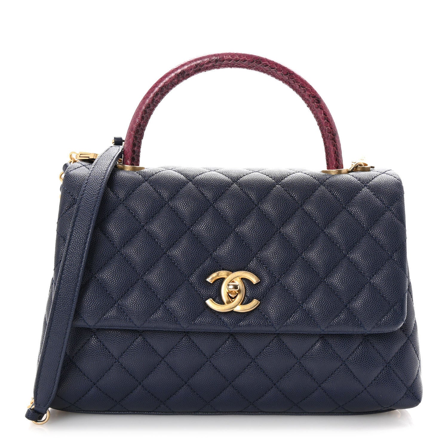 Chanel Caviar Elaphe Quilted Small Coco Handle Flap Navy 1 of 10