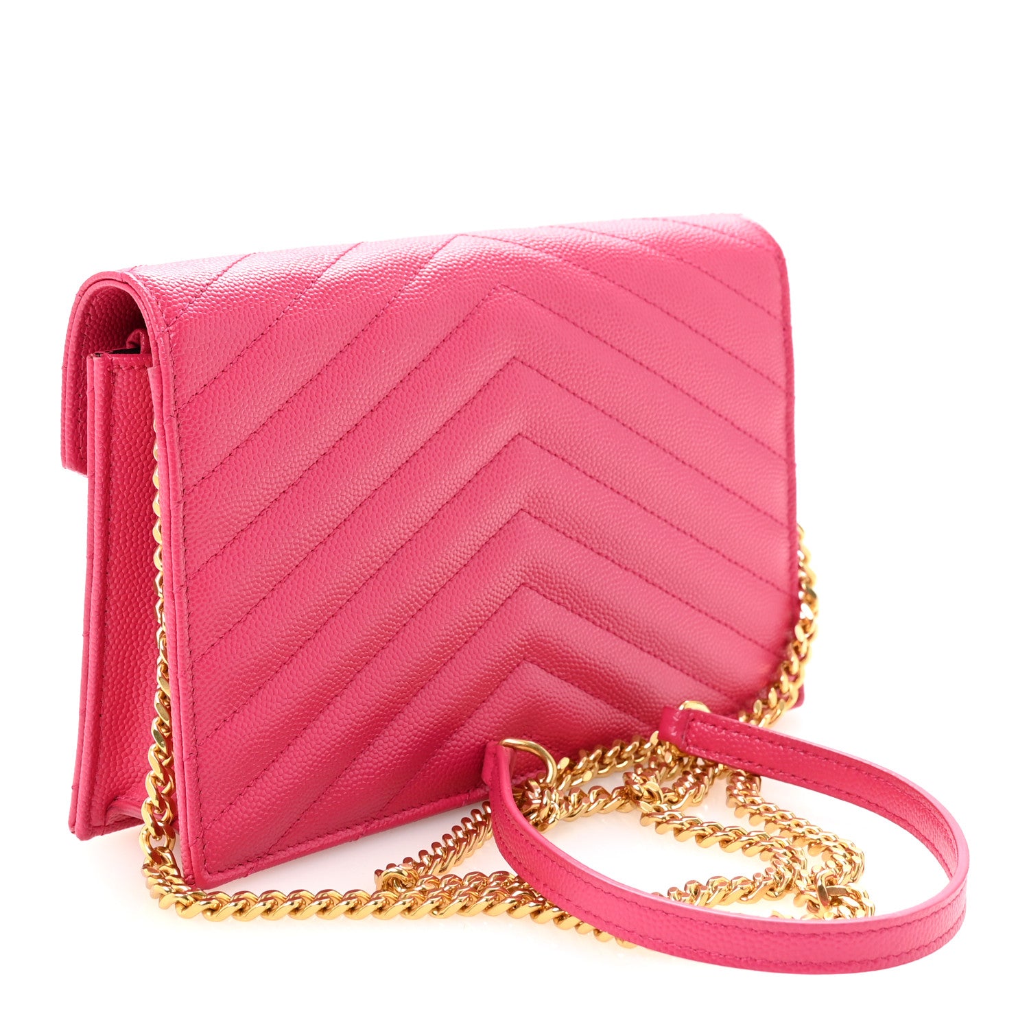Saint Laurent Grain De Poudre Matelasse Chevron Monogram Envelope Chain Wallet Fresh Fuchsia 3 of 10