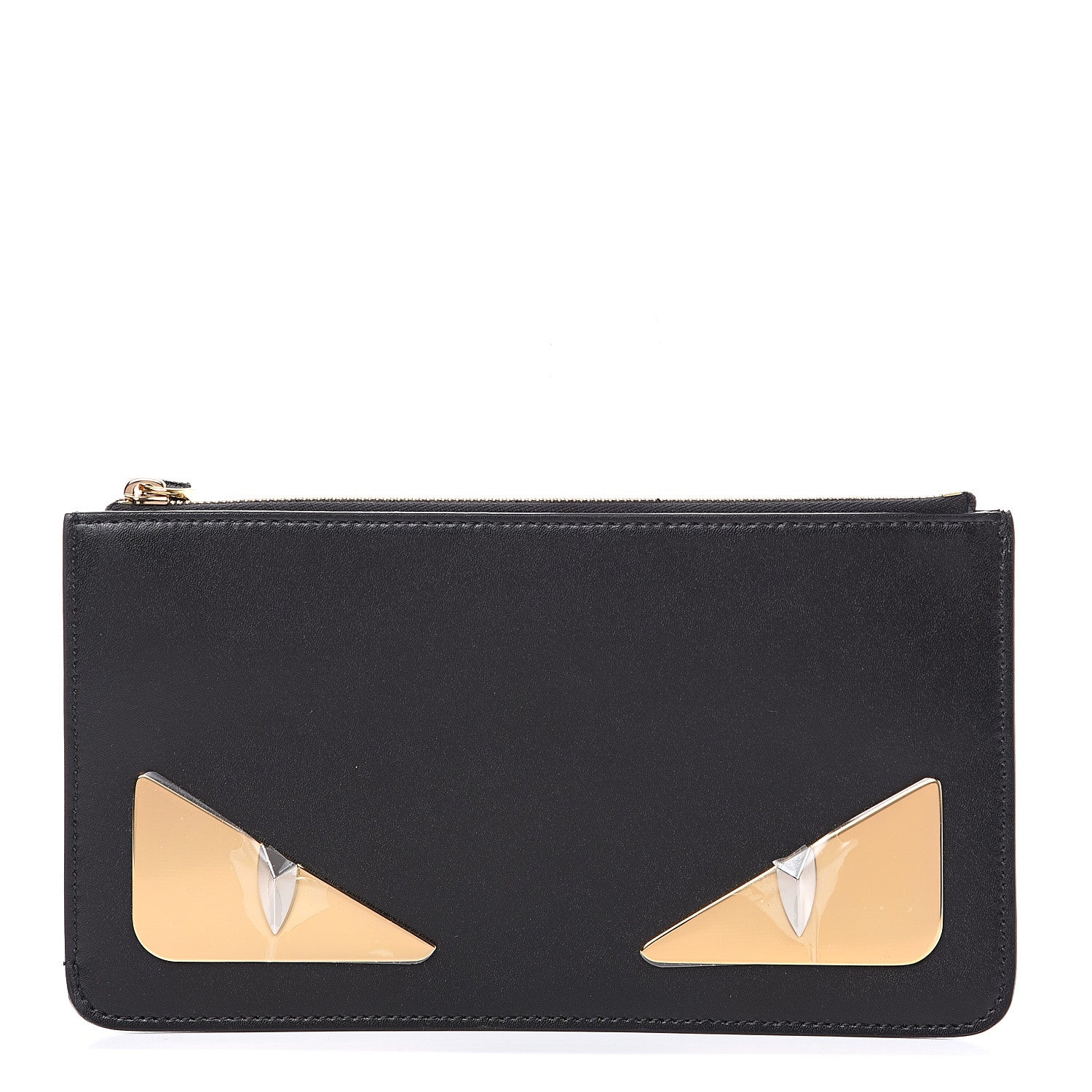 Fendi Vitello Liberty Lucido Metal Monster Eyes Zip Pouch Black 1 of 8
