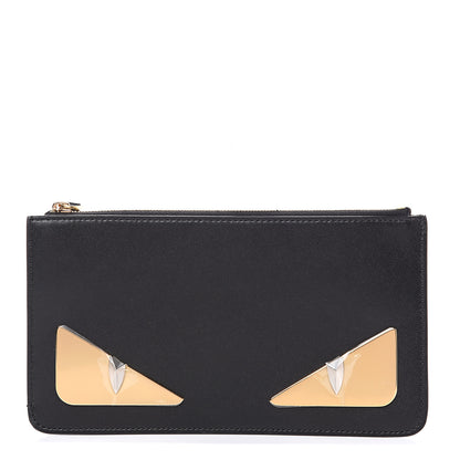 Fendi Vitello Liberty Lucido Metal Monster Eyes Zip Pouch Black 1 of 8
