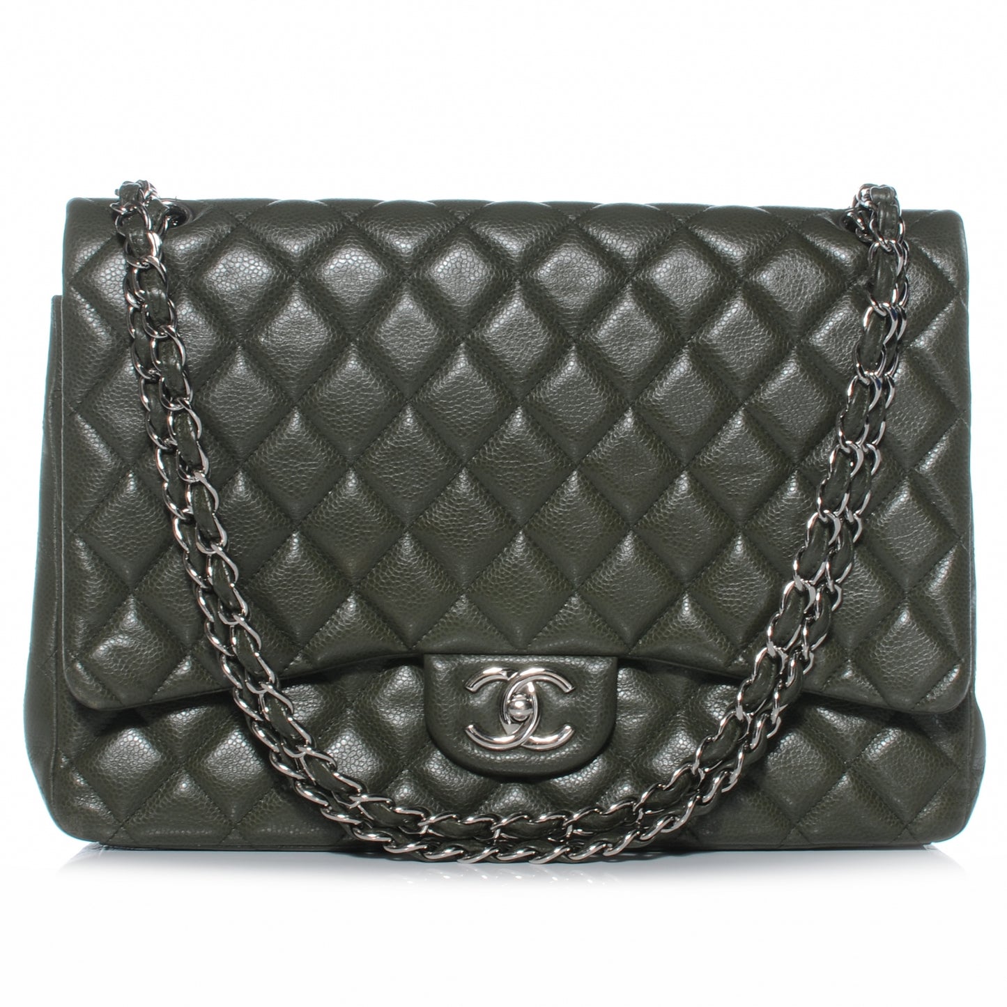 Caviar Maxi Double Flap Dark Green